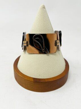 Vintage Copper Bracelet 6 ½” MCM Link Panel Solid Artisan Leaves 32gr